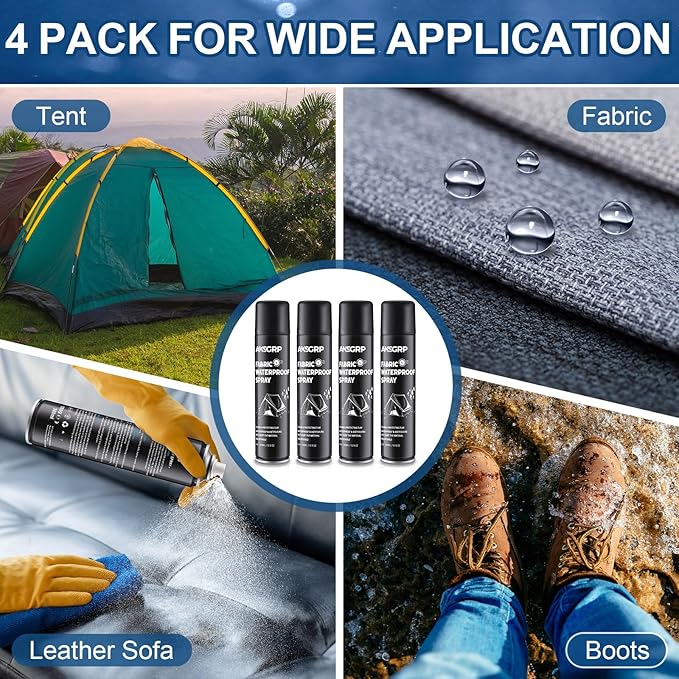 Maitys 4 Pcs Tent Waterproofing Spray, 10.15 OZ Outdoor Waterproofing Repellent Spray for Tents, Fabric, Camping Tent Camp