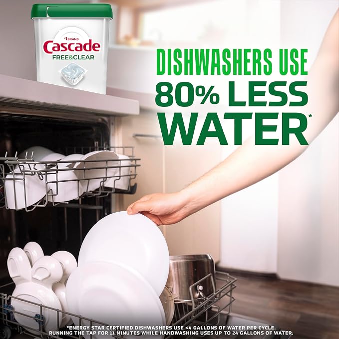 Cascade Free & Clear Dishwasher Pods, Dishwasher Detergent, Dish Detergent Soap, Unscented, 62ct