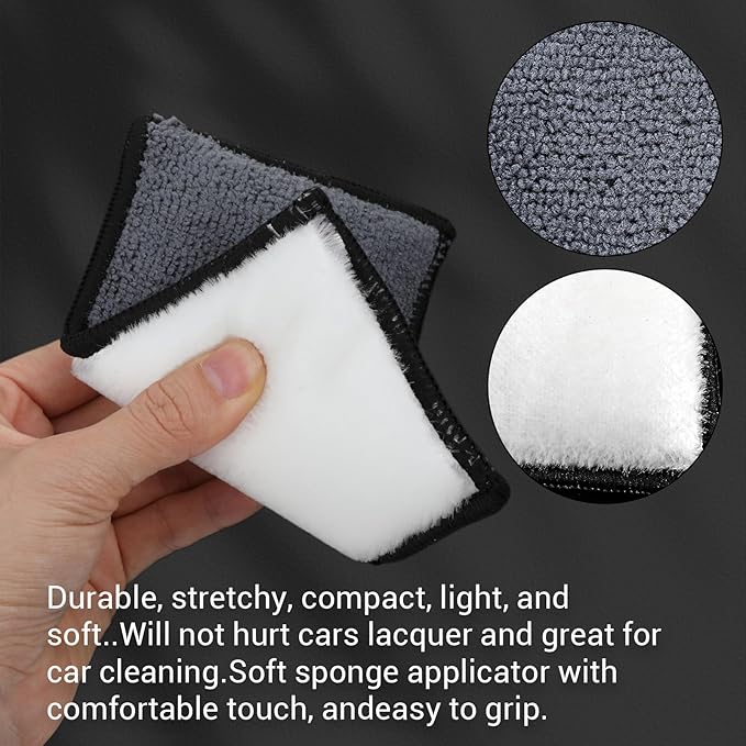 12 Pcs Car Interior Scrubbing Sponge, 5.9'' x 3.5'' Microfiber Car Wax Applicator Scrubber Pad, Cars Detailing Microfiber Interior Scrub Pad,Washing Sponges for Leather Seat Couch Cleaning, Gray