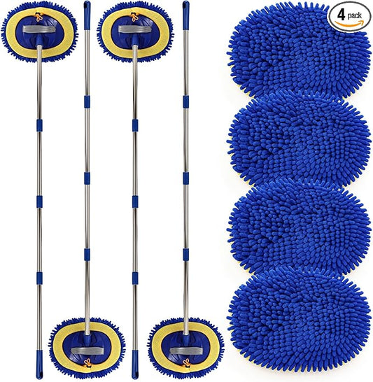 4 Pack 360° Spin Mop with 4 Microfiber Mop Refills, Extendable 63" Stainless Steel Handle for Easy Floor, Ceiling, Wall & Window Cleaning, Household Mops(Blue)