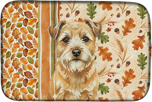 Caroline's Treasures Wheaten Border Terrier Heirloom Fall Dish Drying Mat Absorbent Dish Drying Mat Pad for Kitchen Counter Dish Drainer Mat for Countertop, 14 x 21", Multicolor