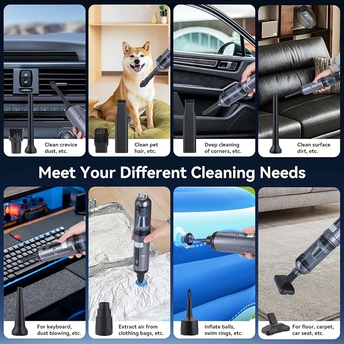 OTraki Portable Cordless Car Vacuum 15000Pa Handheld Vacuum Cleaner | Rechargeable Hand Cordless with Crevice Tool, Rotating Nozzle, Charging Station, Large Dust Bowl for Home, Car, Office, Pet
