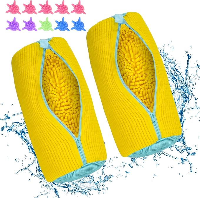 Shoe Washing Machine Bag, 2 Pack Sneaker Cleaner Kit with 10 Washer Balls for Gym Sneakers and Flats, Shoe Laundry Bag with Zipper Protection Design,Large Size for Women's, Men's, and Kid's Shoes