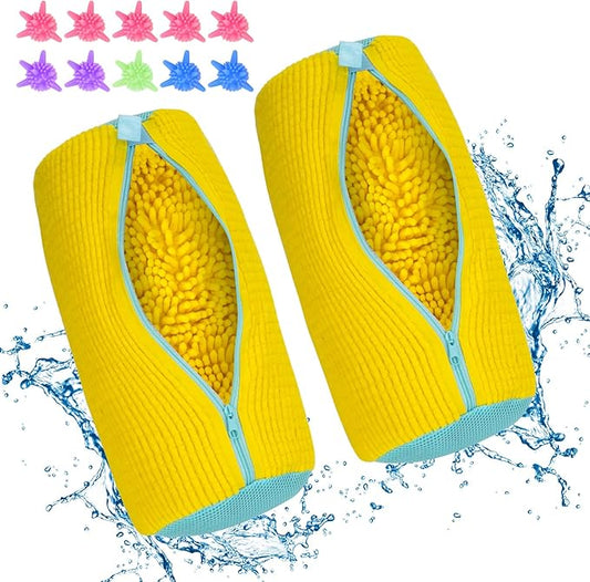Shoe Washing Machine Bag, 2 Pack Sneaker Cleaner Kit with 10 Washer Balls for Gym Sneakers and Flats, Shoe Laundry Bag with Zipper Protection Design,Large Size for Women's, Men's, and Kid's Shoes