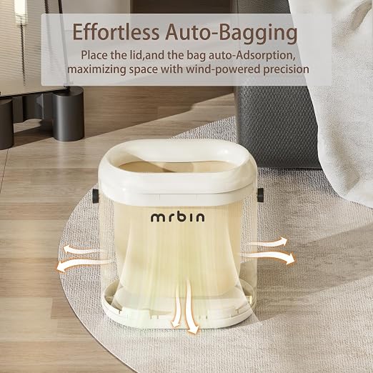 MRBIN Small Bathroom Trash Can with Lid, Automatic Adsorption Open Top 3.2 Gal Touchless Motion Sensor Waste Basket, Slim Decor Garbage Bin for Bedroom, Office, Cream White