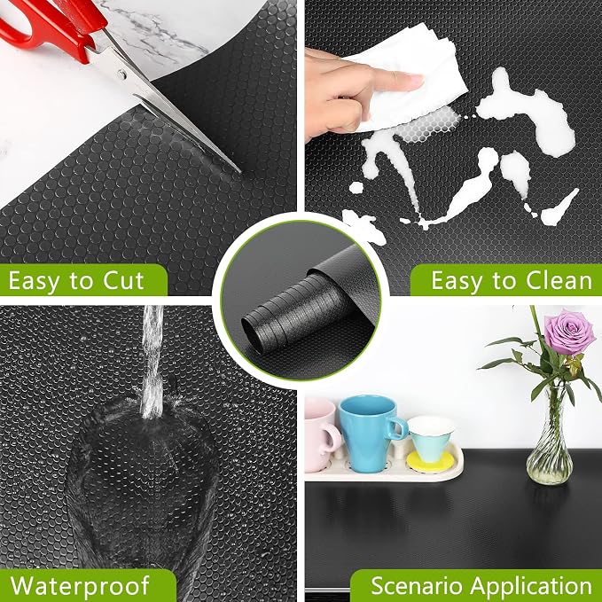 HooTown Shelf Liner Kitchen Cabinet Drawer Mats 23.6 Inch Wide x 19.6 Feet Long, Non Slip EVA Plastic Water Resistant Pad for Bathroom Drawers, Shoe Shelves, Under Sink, Black