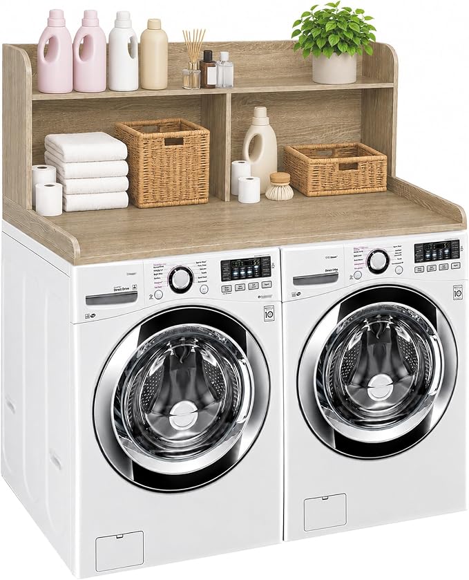 Royxen Laundry Countertop with 20" Shelf Universal Fit, Washer and Dryer Countertop with Storage Space, Laundry Room Storage (White Oak)