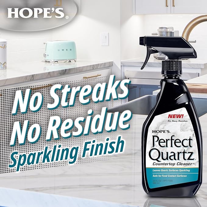 HOPE'S Perfect Quartz Countertop Cleaner, No Hazy Residue, Streak-Free, Safe on Food Contact Surfaces, Fragrance-Free, Sunscreen-Free, Counter Cleaner for All Brands of Quartz, 23 Fl Oz, Pack of 12