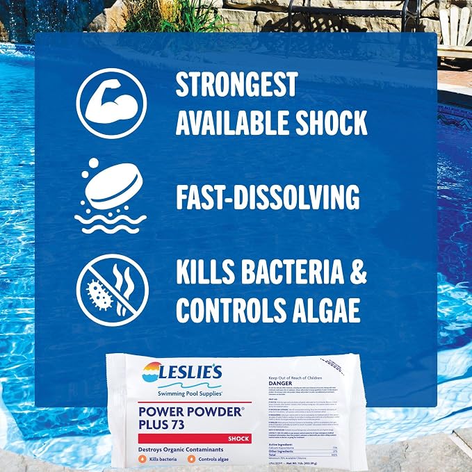 Leslie's Leslie’s Power Powder Plus 73% Cal-Hypo Granular Pool Shock Sanitizer for Crystal Clear Water – Fast-Dissolving, Eliminates Algae & Bacteria – 6 x 1 Pound Bags 25273