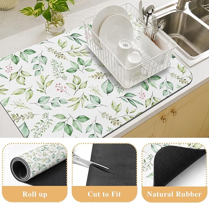 Kitchen Countertop Dish Drying Mat,Super Absorbent Coffee Bar Mat for Maker Espresso Machine, Anti-Slip Accessories for Kitchen Countertops 24x18 Inch