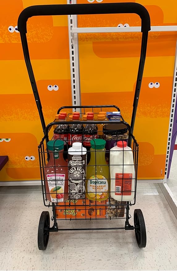 Mount Plus SF-118-2 Swivel Grocery Utility Shopping Cart with Dual Swivel Wheels | Easily Collapsible and Portable to Save Space and Heavy Duty | Rolls Smoothly on Streets, Store, Sidewalks