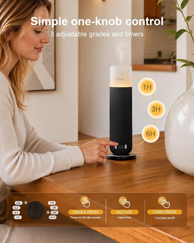 Hotel Collection Diffuser Machine,Fabric-Wrapped Design,Candlelight Atmosphere Lamp,1000 Sq Ft,Waterless Essential Oil Diffuser,Scent Air Machine for Home,Includes 2 x 60ml (2 oz) Oils - Black