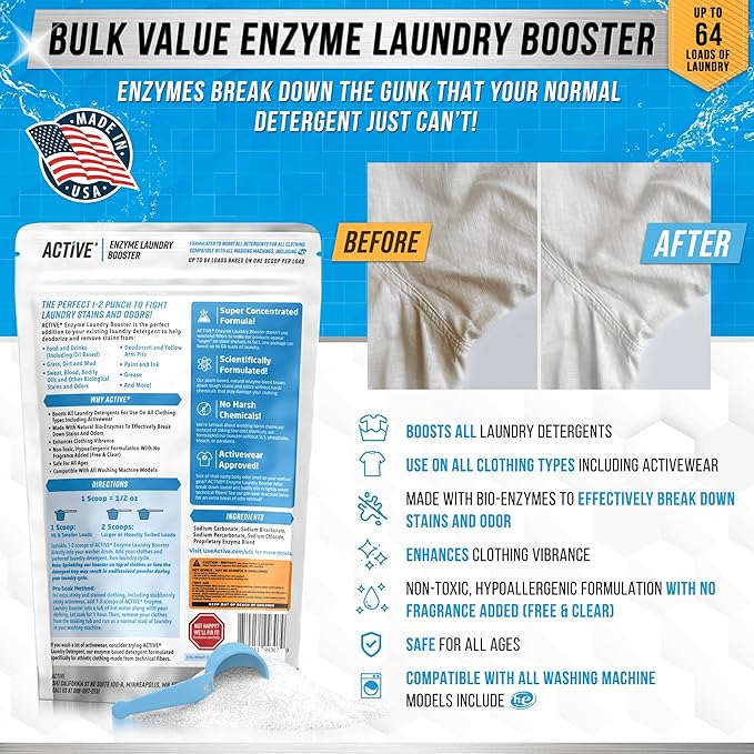 ACTIVE Swedish Dishcloths and Enzyme Laundry Booster - Includes 12ct Cellulose Sponge Cloths and 2lb Enzymatic Laundry Booster Powder