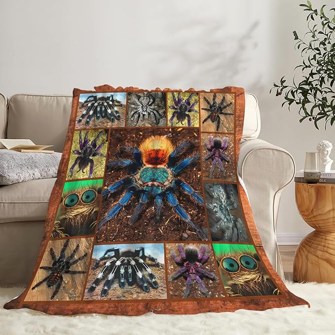 Tijuboni Tarantula Spider Throw Blanket Spider Gifts for Boys Men Girls Women Kids Adults Soft Flannel Fleece Blanket for Couch Sofa Bed Home Decor 60"x80"