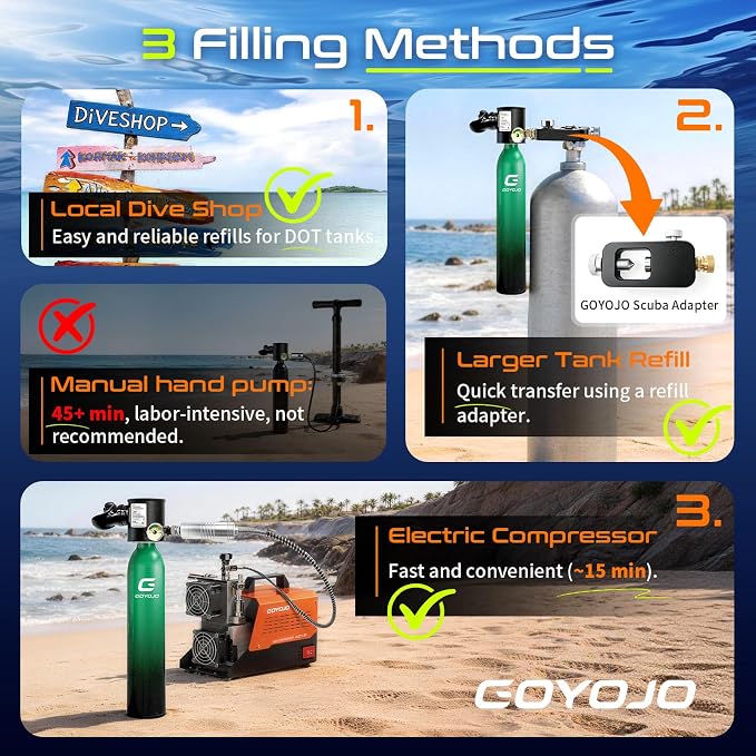 GOYOJO Mini Scuba Tank, Portable Diving Lung Air Tank with DOT Certified, Refillable Emergency Backup Pony Bottle for Snorkeling, Underwater Breathing, Training