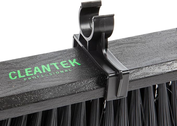 Restaurantware-Clean Tek Professional 17.13 Inch Push Broom, 1 Heavy-Duty Broom with 59” Handle - Fine Bristles, 2 Handle Attachment, Wooden, Commercial Use, for Deck, Garage, Yard, Patio