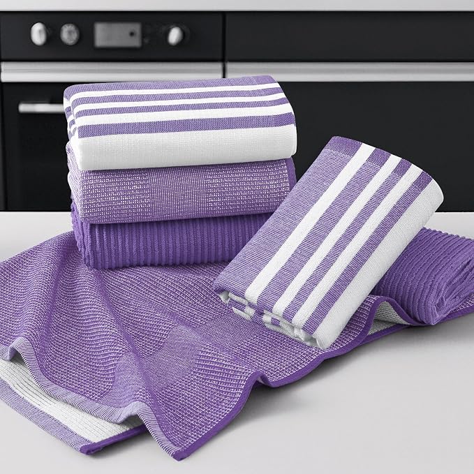 Homaxy Premium Kitchen Towels(18”x 28”, 6 Pack), Large Cotton 380 GSM Kitchen Hand Towels, Soft and Absorbent Terry Dish Towels, Multipurpose Tea Towel Set with Hanging Loop, Purple