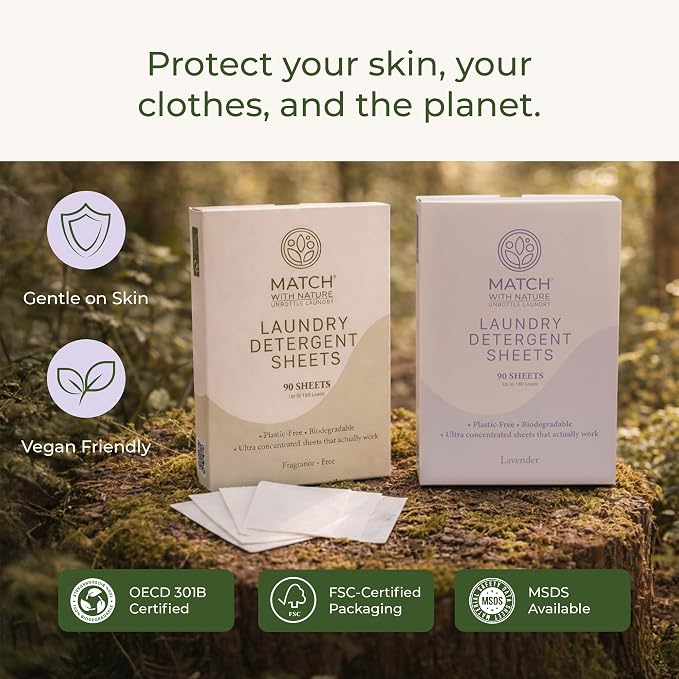 Laundry Detergent Sheets – 90 Pre-Measured Loads, Dissolves Completely – Plastic-Free, Biodegradable & Skin-Friendly Formula – Machine-Ready & Travel Friendly – Lavender