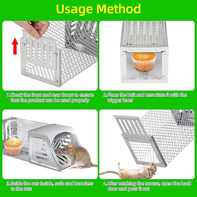 2025 Humane Rat Trap Outdoor Rodent Traps Humane Mouse Trapss Indoor Squirrel Trap,Sensitive Pedal Trigger,Metal Rat Live Animal Traps for Voles,Chipmunk,Rodents,Mice,Moles (Include Gloves&Clamps)