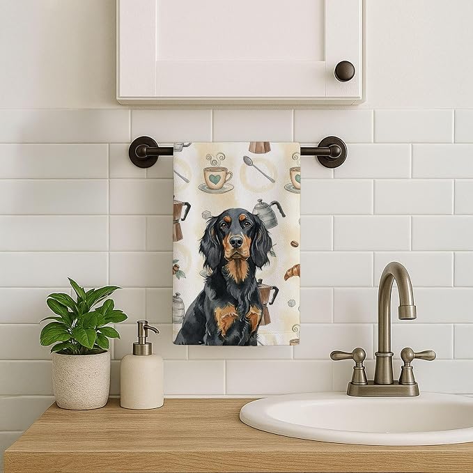 Caroline's Treasures Gordon Setter Coffee Bar Kitchen Towel Velour Plush Front and Cotton Loop Back Machine Washable