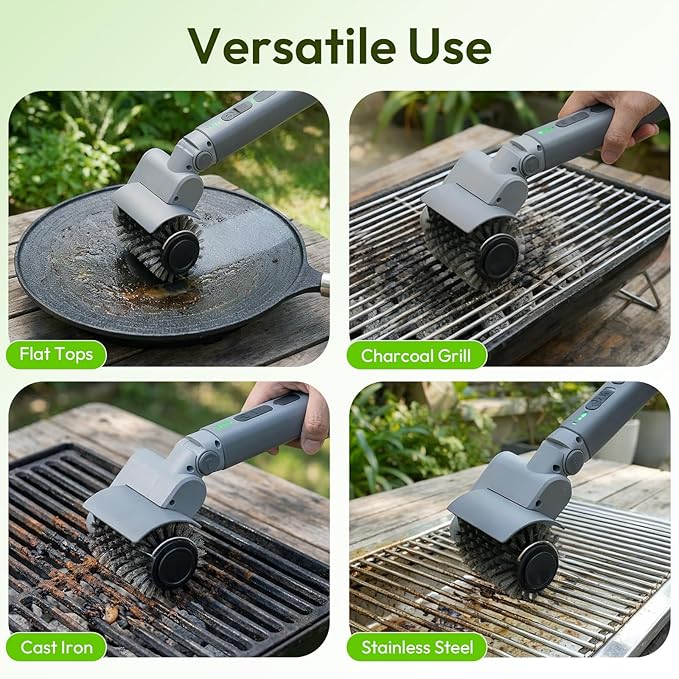 2026 Upgraded Electric Grill Brush, Stainless Steel BBQ Cleaner, 410 RPM High Torque Power Scrubber, 90-Min Runtime, Hot Grill Safe for Dad