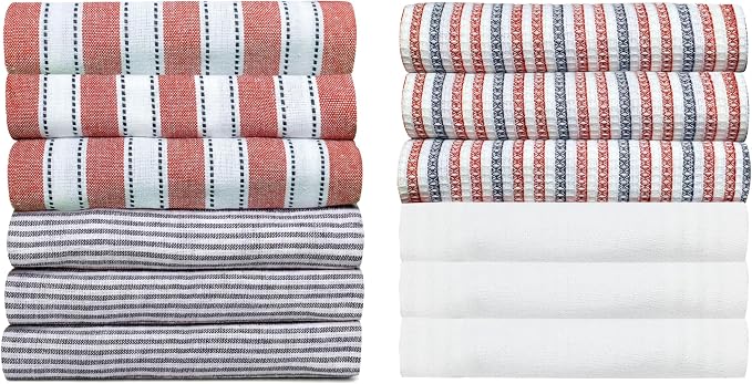 Pack of 12 Cotton Kitchen Towels Set, Dish Towels, Cleaning Rags, Kitchen Dish Cloths for Washing Dishes, Cotton Cleaning Cloths, Ultra Soft, Lightweight & Quick Dry, Flat Weave, 28"x18" (Rust & Gray)