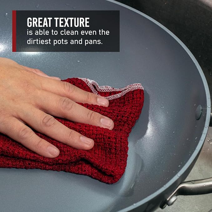 Old Fashion 100% Cotton Dishcloths - Set of 4 Mixed Colors - 2 Red/2 Natural -11" x 11"