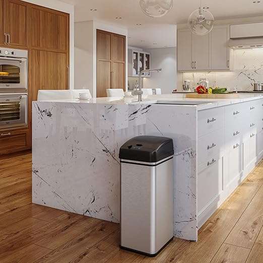 iTouchless 13 Gallon Sensor Trash Can with Deodorizer (2-Pack), Stainless Steel, Big Lid Opening (Base Version - No AC Adapter)