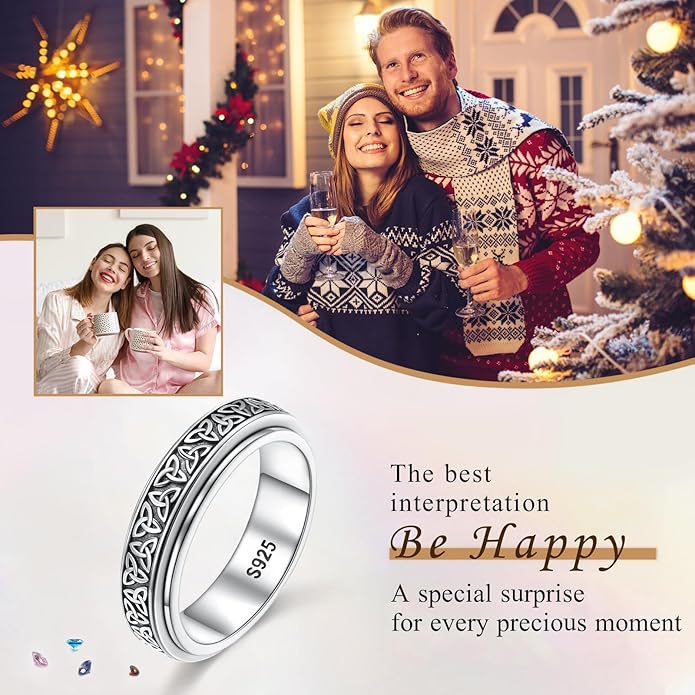S925 Sterling Silver Spinner Fidget Ring Relief Boredom ADHD Autism Jewelry Gifts for Women Men