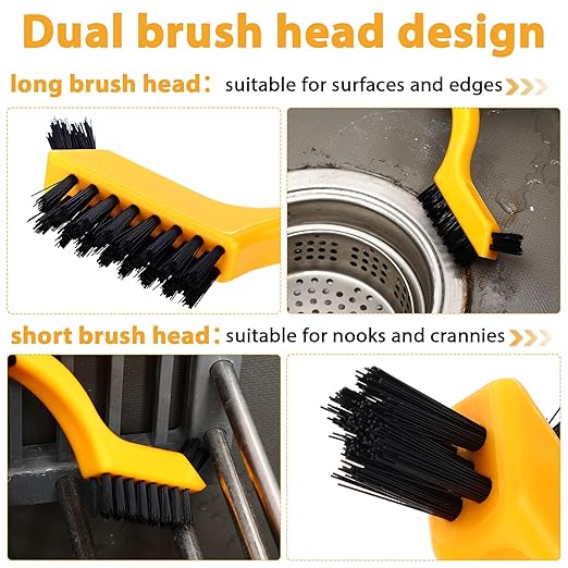 Reallnaive 50 Pcs Nylon Cleaning Brushes Bulk 7 Inch Yellow Nylon Brushes with Curved Handle Grip for Deep Cleaning Small Parts Rust Dirt Paint Scrubbing, Removal Surface in Hole