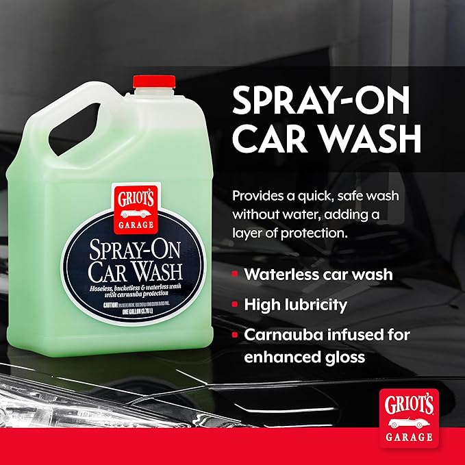 Griot's Garage Spray-On Car Wash for Vehicle Cleaning and Detailing, Rinseless and Waterless, No Hose and Bucket Needed, With Carnauba Wax Protection, 11066, One Gallon