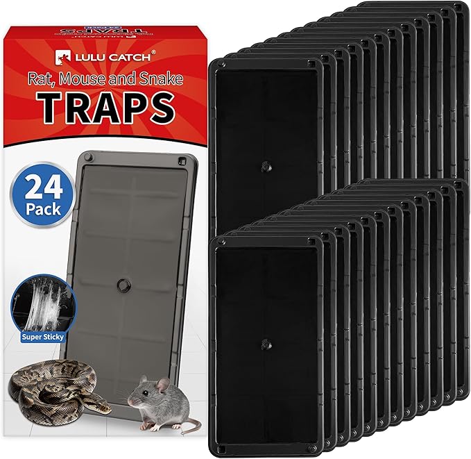 LULUCATCH Mouse Traps 24 Pack, Larger Heavier Glue Traps for Mice, Rat & Snakes, Non-Toxic Sticky Mouse Traps Indoor for Home & Kitchen, Easy to Set