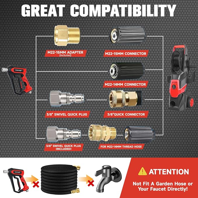 Pressure Washer Gun with Foam Cannon Kit, One-Button Switch Between Foam & Water, 1/4" Quick Connect, 5 Spray Nozzles, Car Wash Mitt, 1000-4000 PSI Pressure Washer Gun for Car Wash & House Cleaning