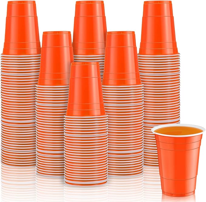Lounsweer 100 Pcs 16 oz Disposable Party Cups Plastic Heavy Duty Drinking Water Cups for Birthday Baby Shower Wedding BBQ Picnic Party Supplies(Orange)