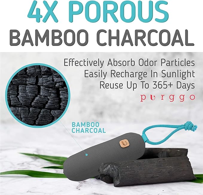 PURGGO Bamboo Charcoal Shoe Deodorizer Air Purifying Bag Bundle [2 Gray + 2 Beige] - Natural Odor Eliminator - Last 365+ Days - No Chemicals - Air Freshener for Shoes, Closet, Gym Bag, Fridge and Car
