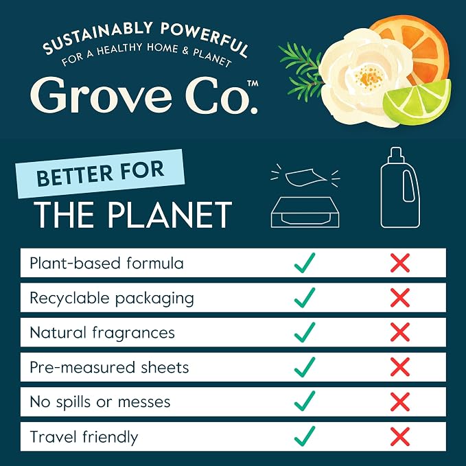 Grove Co. Laundry Detergent Sheets, 64 Loads, Lavender Blossom & Thyme | Lavender Blossom & Thyme; Fights stains