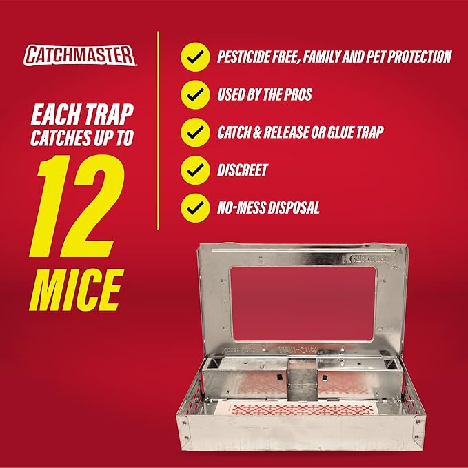 Catchmaster Multi-Catch Mouse Trap, Humane Mouse Trap Indoor for Home, Includes 1 Replaceable Glue Board, Live Catch Pest Control for Garage & Shed