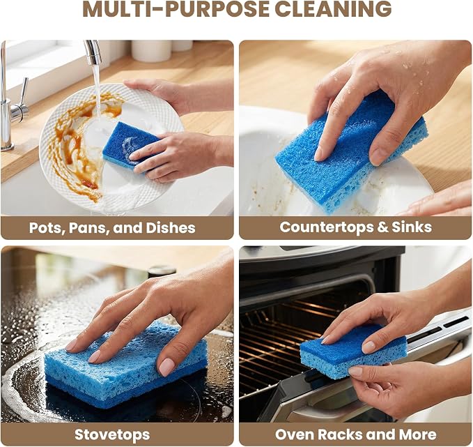 Metflavor Kitchen Sponges, 6 Count, Non-Scratch Scrub Sponge, Dual Sided Cleaning Sponges for Dishes, Kitchen, Bathroom