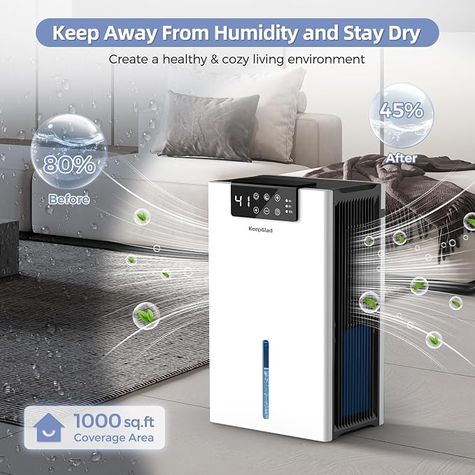 Dehumidifier, Dehumidifiers for Home(1000sq.ft), 98 OZ Dehumidifier Washable Air Filter, Dehumidifiers for Basement with Drain Hose, Auto Shut Off, Timer Setting, Humidity Display, White