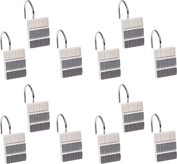 Zahari Home 13pc Modern Line Shower Curtain Set - Gray Luxury Contemporary Shower Curtains with Unique Design & 12 Hooks