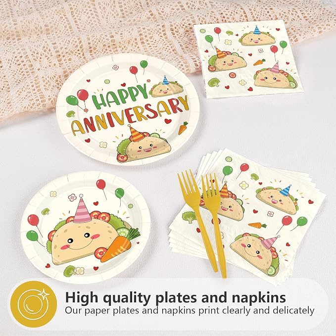 96Pcs Taco Anniversary Party Decorations Taco Bout Love Plates and Napkins Mexican Fiesta Decorations for Wedding Bridal Shower Engagement Anniversary Cinco De Mayo Party Supplies Serves 24