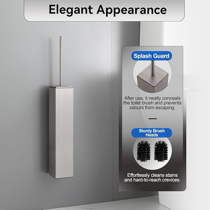 Brushed Nickel Toilet Brush with Holder,Durable Cleaning Toilet Bowl Brushes with Holders