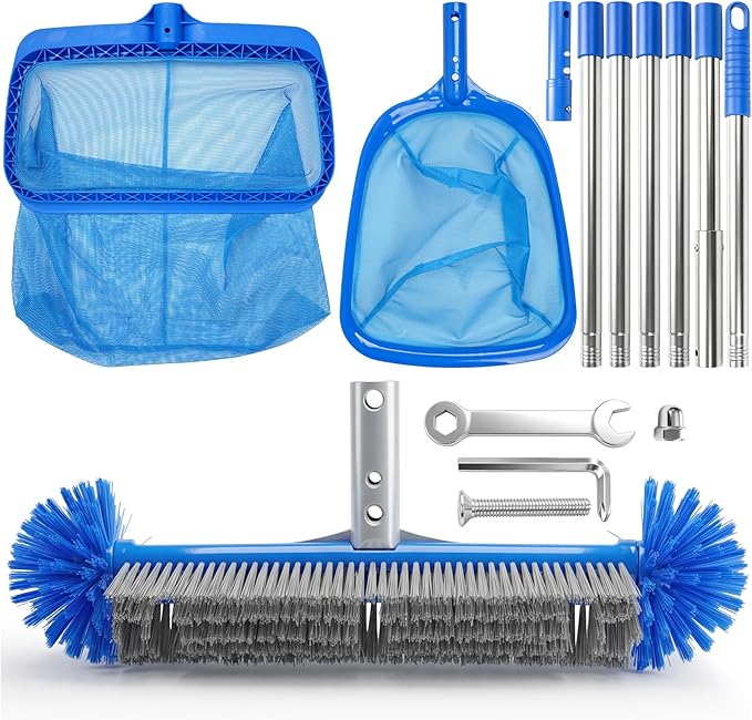 Pool Cleaning Kit with Telescopic Pole, Pool Net with Pole & Dual Skimmers – Premium Pool Accessories for Inground Pools