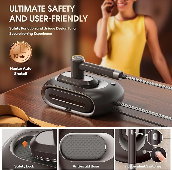 Newbealer 2In1 Pro Station Iron, 1550W Turbo Steam, 1.2L Tank (Brown) | Hanging Garment Steamer, 3-Level Steam & 3 Dry Ironing, 30s Heat Up, Self Clean, Auto-Off, Versatile for Home/Hotel/Boutique