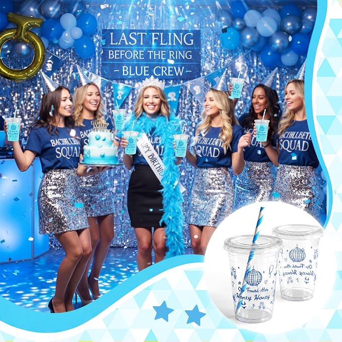 Qinyoung 50 Sets She Found Her Honey Honey Bridal Shower Decorations Disco Plastic Cups with Lid and Straws 16 oz Bachelorette Party Decorations for Engagement Wedding Guest