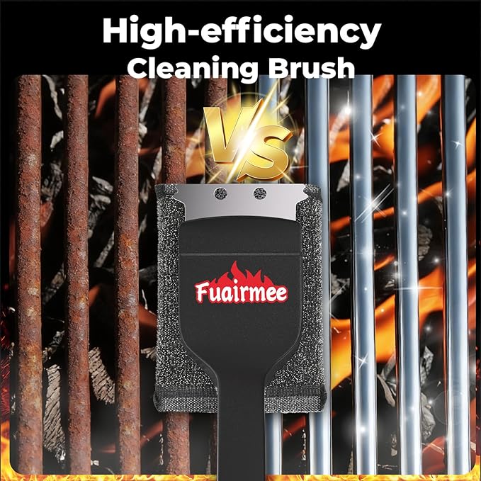 2PCS Bristle Free Grill Brush for Outdoor Grill, with Water Dunk Basin（Orange, Steel Fiber Grill Brush for Cast Iron/Porcelain/Charcoal/Stainless Steel Grates