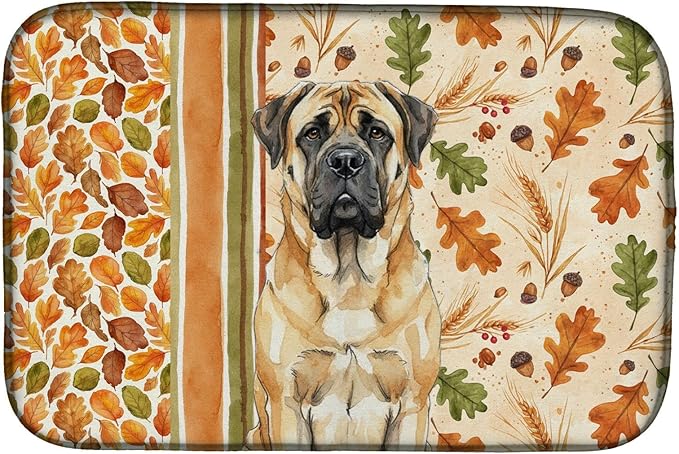 Caroline's Treasures Fawn Mastiff Heirloom Fall Dish Drying Mat Absorbent Dish Drying Mat Pad for Kitchen Counter Dish Drainer Mat for Countertop, 14 x 21", Multicolor