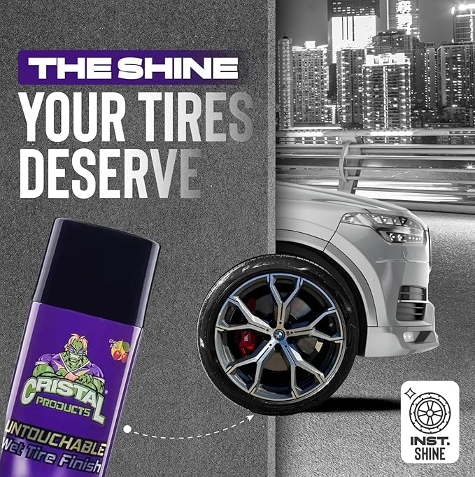 Cristal Products Untouchable Tire Shine Spray – Long-Lasting Wet Tire Finish for Deep Gloss & Protection – Waterproof Tire Shine, Easy Application, Premium Tire Cleaner Shine 13oz (12PK)