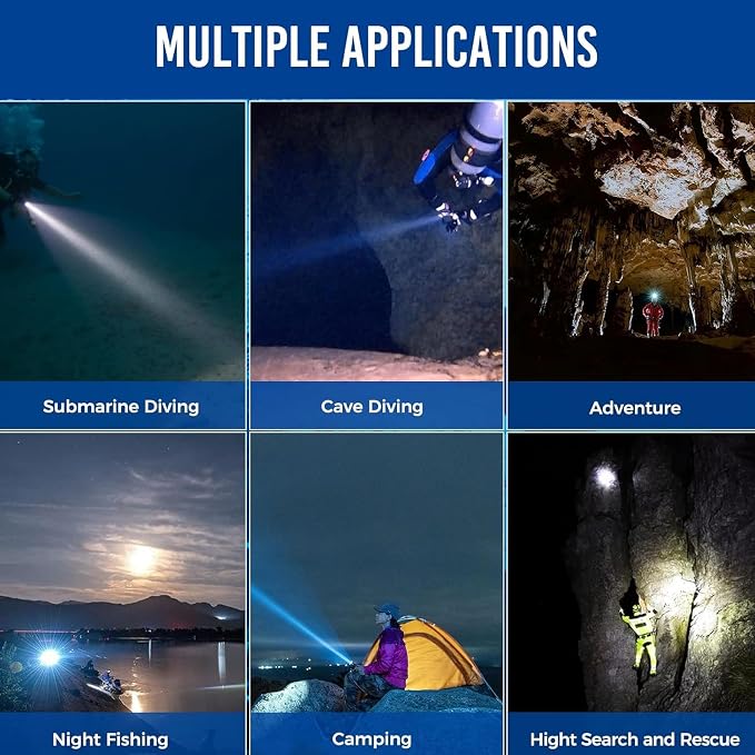 ORCATORCH D550 Dive Light 1000 Lumens Scuba Diving Flashlight 3 Modes IP68 Waterproof Underwater Lights Night Dive Submarine Torch with Wrist Mount for Outdoor Exploration Under Water Sports