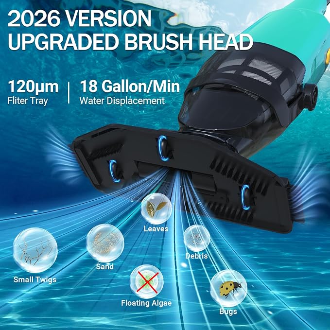 Pool Vacuum for Above Ground Pool, 18GPM Powerful Suction/87” Extension Pole/60Mins Runtime, Spot Fast Cleaning Cordless Handheld Pool Vacuum Cleaner for Spas Inground Above Ground Pool Vacuums